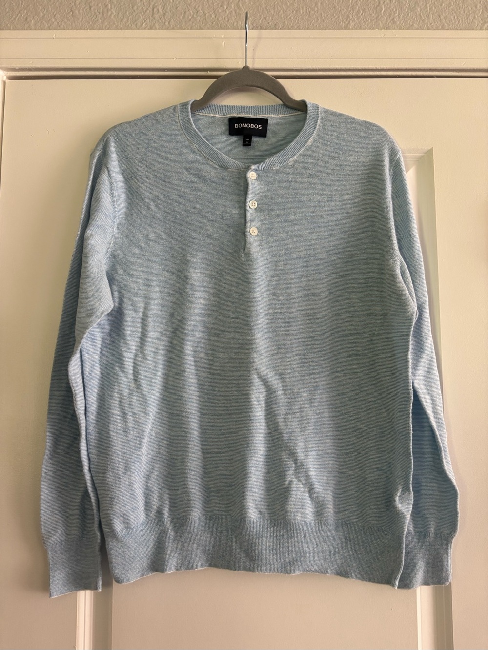 Bonobos Men's Light Blue Cotton Blend Henley Sweater Size M slim